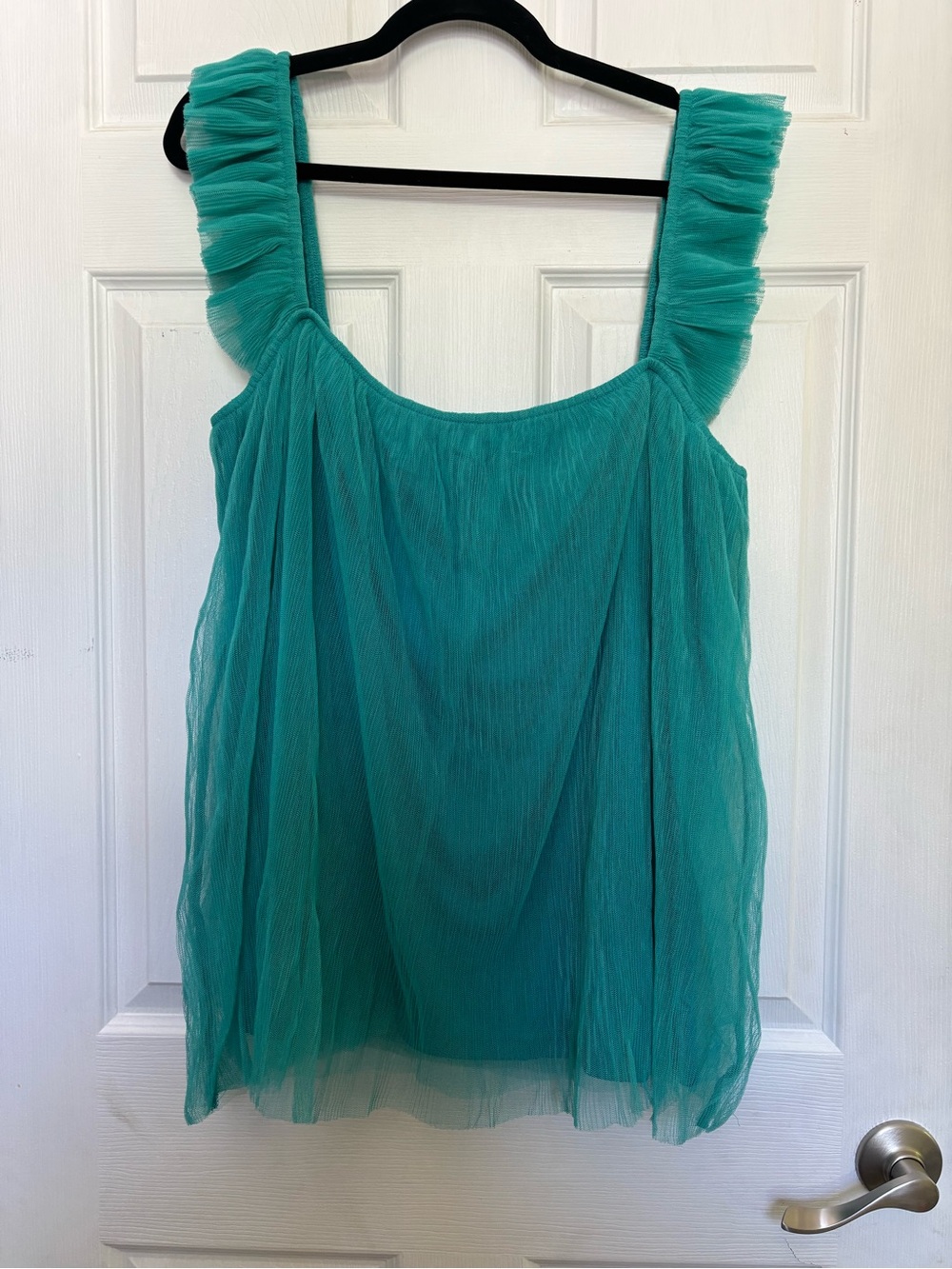 Teal Ruffle-Strap Women's Tank Top